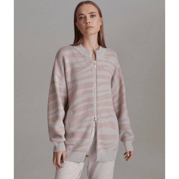 Varley Mayberry Sweater Pale Blush Zebra Long full zip Merino  wool size SP - Picture 14 of 14